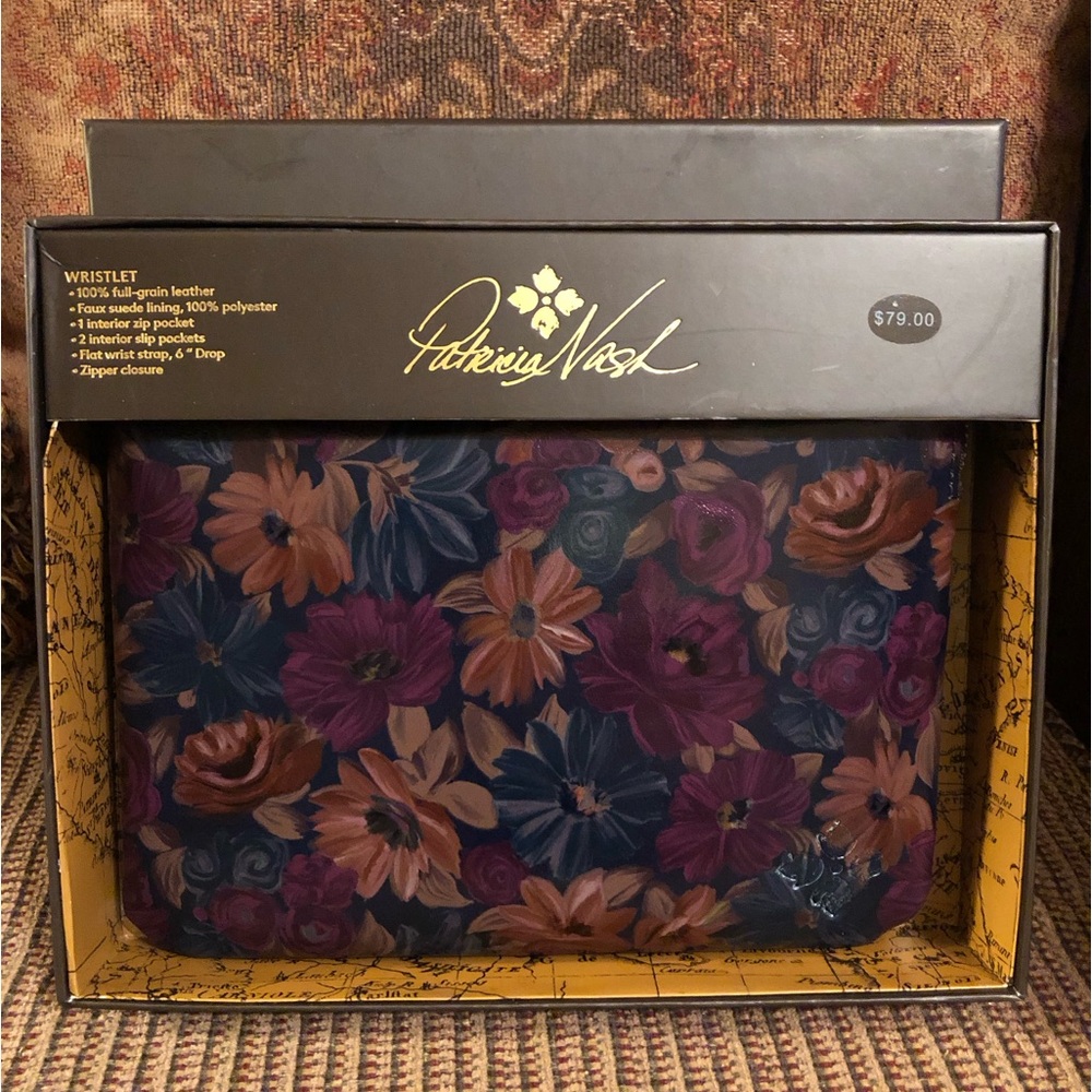NWT-Patricia Nash-Cassini Wristlet Zip Pouch-Peruvian Painting-Leather-Boxed-$79